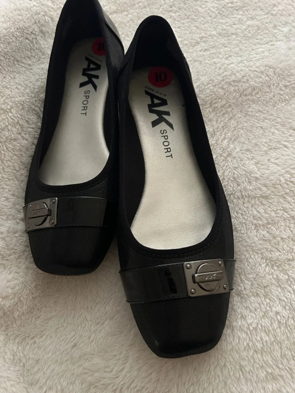 Anne Klein Black Ballet Flats with Silver Turn-Lock Detail - Picture 3 of 5